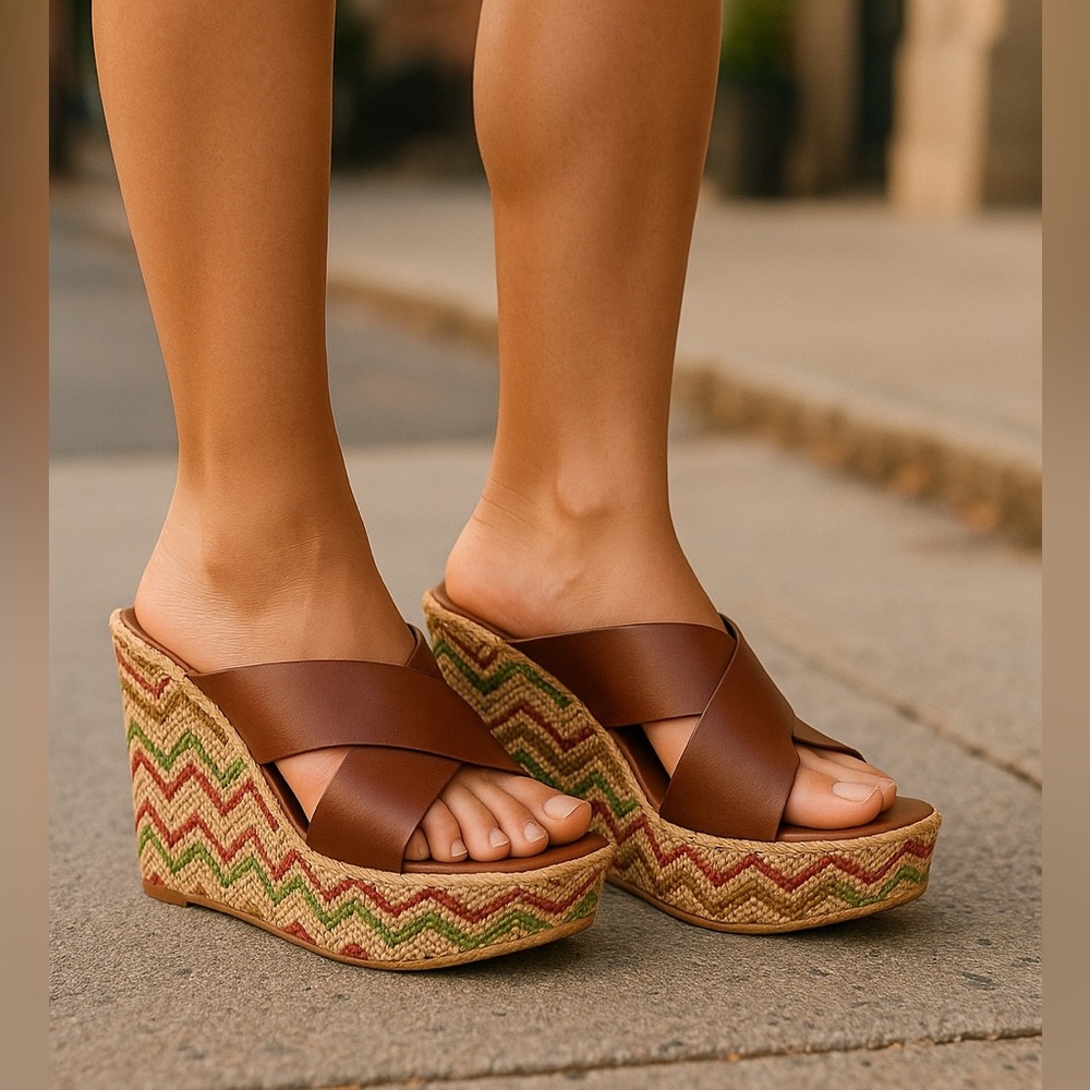 Pika anthropologie leather wedge espadrille sandals 8/8.5 NEW z1099